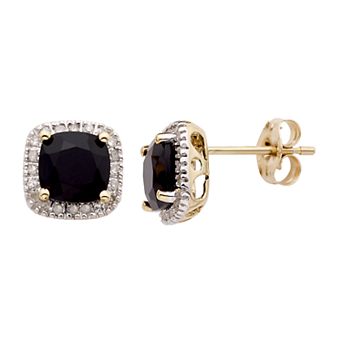 Onyx and 1/6 Carat T.W. Diamond 10K Gold Halo Button Stud Earrings