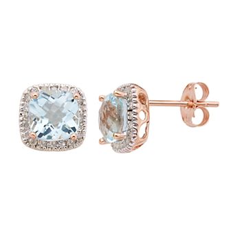 Sky Blue Topaz and 1/6 Carat T.W. Diamond 10K Gold Halo Button Stud Earrings