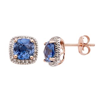 10k Gold Lab-Created Sapphire & 1/6 Carat T.W. Diamond Halo Stud Earrings