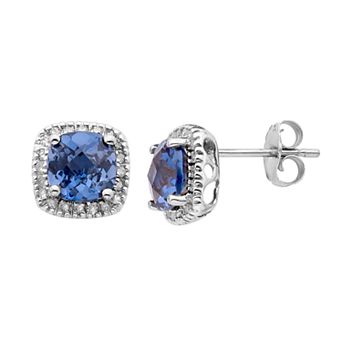 10k Gold Lab-Created Sapphire & 1/6 Carat T.W. Diamond Halo Stud Earrings