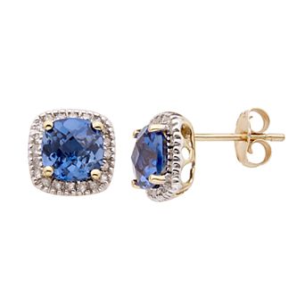 10k Gold Lab-Created Sapphire & 1/6 Carat T.W. Diamond Halo Stud Earrings