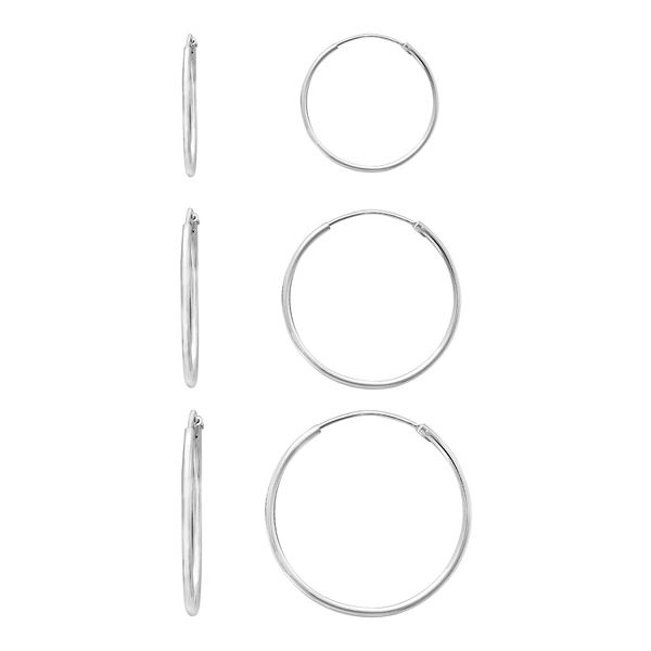 Sterling Silver Trio Endless Hoop Earring Set 3pc - Silver