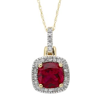 10k Gold Lab-Created Ruby & 1/8 Carat T.W. Diamond Halo Pendant Necklace