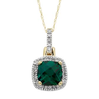 10k Gold Lab-Created Emerald & 1/8 Carat T.W. Diamond Halo Pendant Necklace