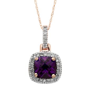 10k Gold 1/8 Carat Amethyst Diamond Halo Pendant