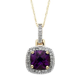 10k Gold 1/8 Carat Amethyst Diamond Halo Pendant