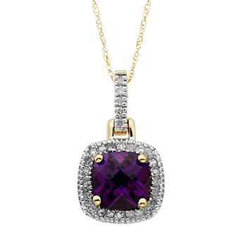 10k Gold 1/8 Carat Amethyst Diamond Halo Pendant