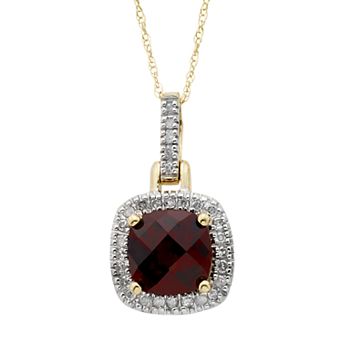 Garnet & 1/8 Carat T.W. Diamond 10K Gold Halo Pendant Necklace