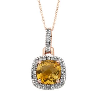 Citrine & 1/8 Carat T.W. Diamond 10k Gold Halo Pendant Necklace