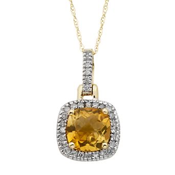 Citrine & 1/8 Carat T.W. Diamond 10k Gold Halo Pendant Necklace
