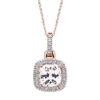 Lab Created White Sapphire & 1/8 Carat T.W. Diamond 10k Gold Halo Pendant Necklace