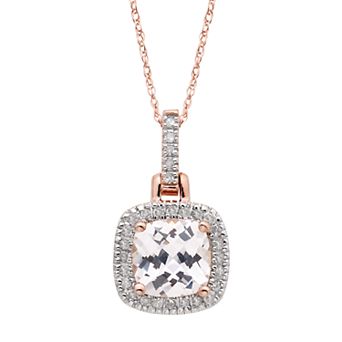 Lab Created White Sapphire & 1/8 Carat T.W. Diamond 10k Gold Halo Pendant Necklace