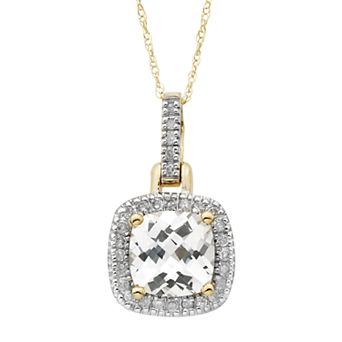 Lab Created White Sapphire & 1/8 Carat T.W. Diamond 10k Gold Halo Pendant Necklace