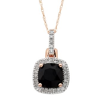 Onyx & 1/8 Carat T.W. Diamond 10k Gold Halo Pendant Necklace