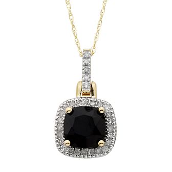 Onyx & 1/8 Carat T.W. Diamond 10k Gold Halo Pendant Necklace
