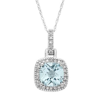 Sky Blue Topaz & 1/8 Carat T.W. Diamond 10k Gold Halo Pendant Necklace