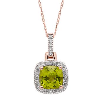 Peridot & 1/8 Carat T.W. Diamond 10k Gold Halo Pendant Necklace