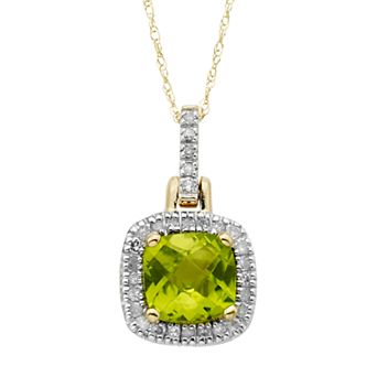 Peridot & 1/8 Carat T.W. Diamond 10k Gold Halo Pendant Necklace