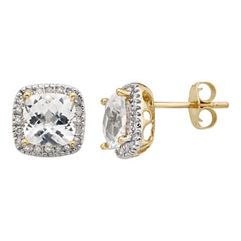 Lab-Created White Sapphire and 1/6 Carat T.W. Diamond 10K Gold Halo Button Stud Earrings