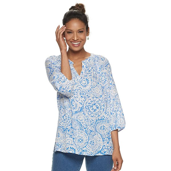 Women's Croft & Barrow® Print Crinkle Peasant Top