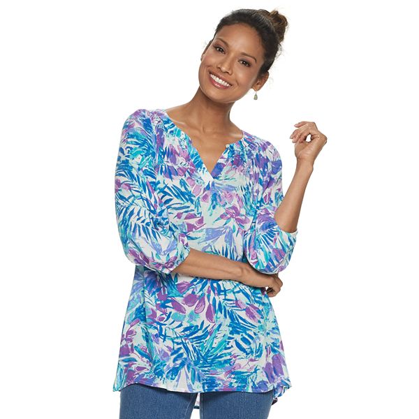 Women's Croft & Barrow® Print Crinkle Peasant Top