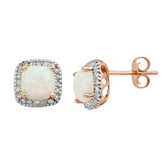 Lab-Created Opal and 1/6 Carat T.W. Diamond 10K Gold Halo Button Stud Earrings