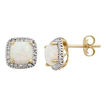 Lab-Created Opal and 1/6 Carat T.W. Diamond 10K Gold Halo Button Stud Earrings