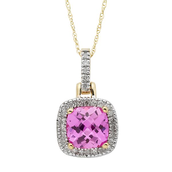 Lab-Created Pink Sapphire & 1/8 Carat T.W. Diamond 10k Gold Halo ...