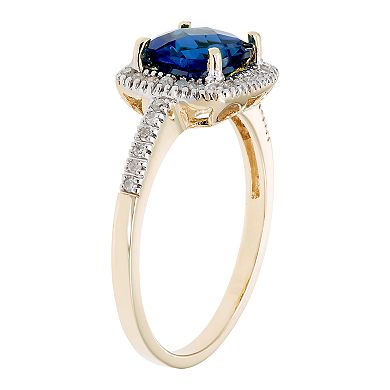 Lab-Created Blue Sapphire 10K Gold & 1/5 Carat T.W. Diamond Frame Ring