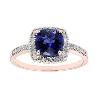 Lab-Created Blue Sapphire 10K Gold & 1/5 Carat T.W. Diamond Frame Ring