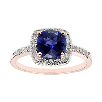 Lab-Created Blue Sapphire 10K Gold & 1/5 Carat T.W. Diamond Frame Ring