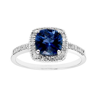 Lab-Created Blue Sapphire 10K Gold & 1/5 Carat T.W. Diamond Frame Ring