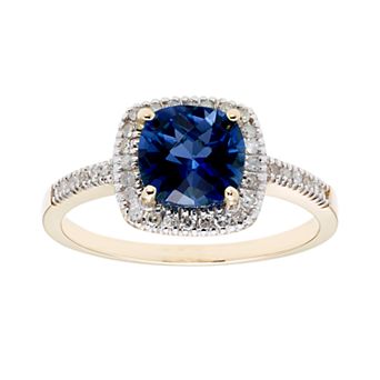 Lab-Created Blue Sapphire 10K Gold & 1/5 Carat T.W. Diamond Frame Ring