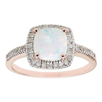 Lab-Created Opal 10K Gold & 1/5 Carat T.W. Diamond Frame Ring