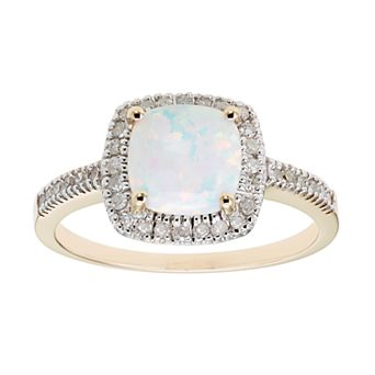 Lab-Created Opal 10K Gold & 1/5 Carat T.W. Diamond Frame Ring