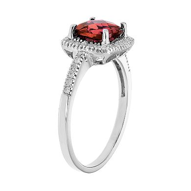 Garnet 10K Gold & 1/5 Carat T.W. Diamond Frame Ring