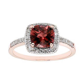 Garnet 10K Gold & 1/5 Carat T.W. Diamond Frame Ring