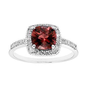 Garnet 10K Gold & 1/5 Carat T.W. Diamond Frame Ring