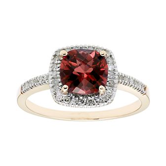 Garnet 10K Gold & 1/5 Carat T.W. Diamond Frame Ring