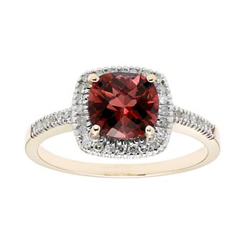 Garnet 10K Gold & 1/5 Carat T.W. Diamond Frame Ring