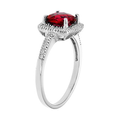 Lab-Created Ruby 10K Gold & 1/5 Carat T.W. Diamond Frame Ring