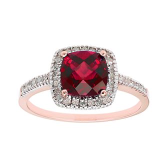 Lab-Created Ruby 10K Gold & 1/5 Carat T.W. Diamond Frame Ring