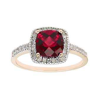 Lab-Created Ruby 10K Gold & 1/5 Carat T.W. Diamond Frame Ring