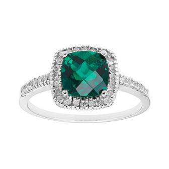 Lab-Created Emerald 10K Gold & 1/5 Carat T.W. Diamond Frame Ring