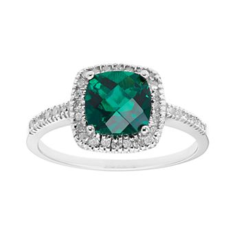 Lab-Created Emerald 10K Gold & 1/5 Carat T.W. Diamond Frame Ring