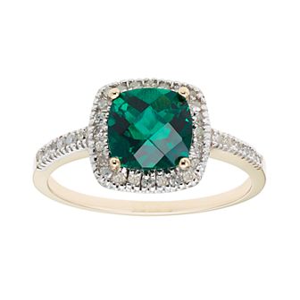 Lab-Created Emerald 10K Gold & 1/5 Carat T.W. Diamond Frame Ring