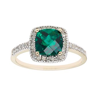 Lab-Created Emerald 10K Gold & 1/5 Carat T.W. Diamond Frame Ring