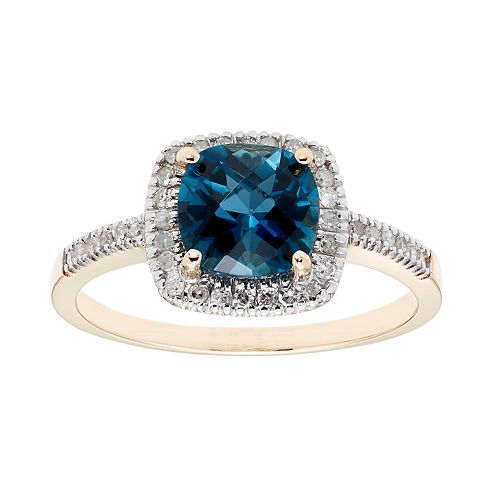 London Blue Topaz 10K Gold & 1/5 Carat T.W. Diamond Frame Ring