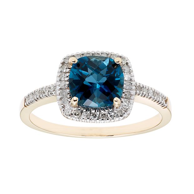London Blue Topaz 10K Gold 1 5 Carat T.W. Diamond Frame Ring
