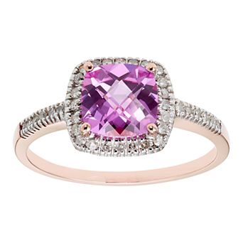 Lab-Created Pink Sapphire 10K Gold & 1/5 Carat T.W. Diamond Frame Ring